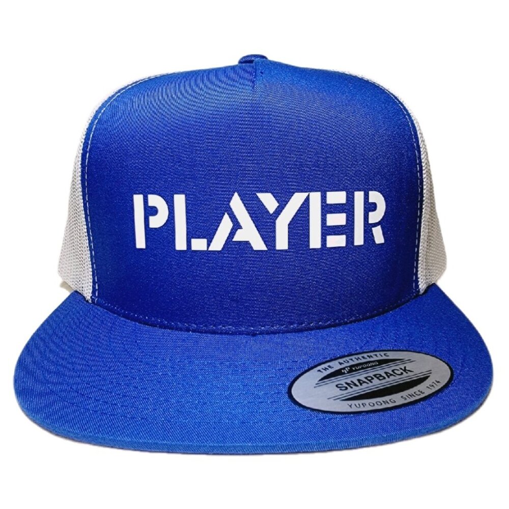 PLAYER Mesh Snapback Heat Pressed Vinyl Flat Bill Trucker Ha…